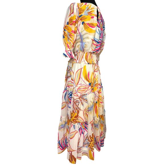 BOHO  Floral Flying Tomato Dress Fall  Ruffles womens size small Puff Sleeve - Picture 5 of 11